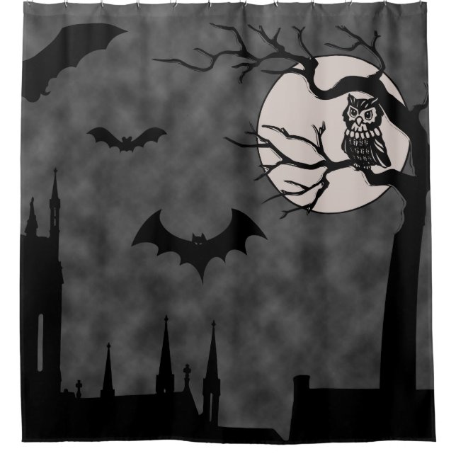 Halloween Beängstigend Bats Duschvorhang - Schwarz (Vorderseite)