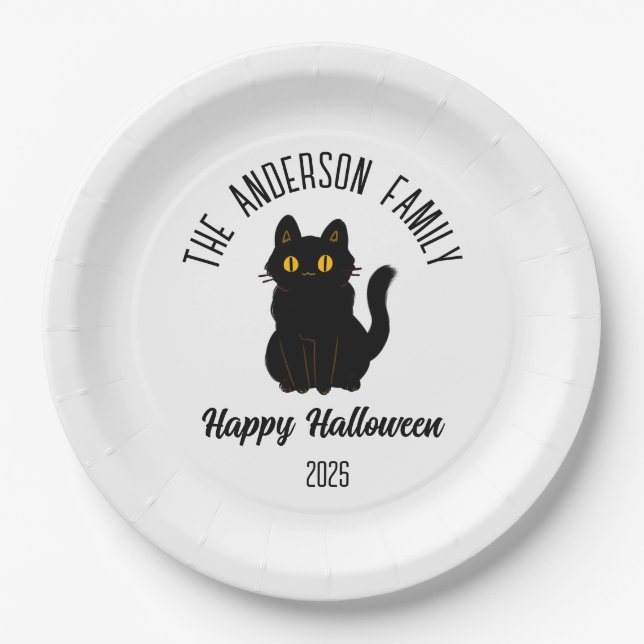 Halloween Beängstigend Black Cat Personalisierter  Pappteller (Vorderseite)