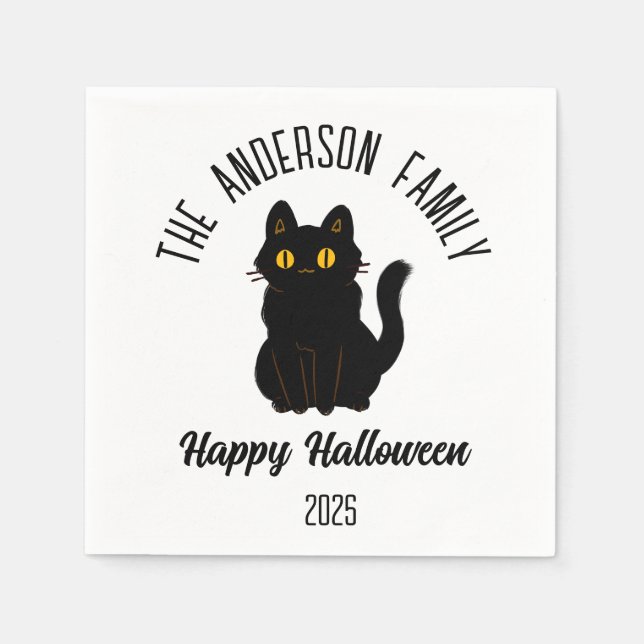 Halloween Beängstigend Black Cat Personalisierter  Serviette (Vorderseite)
