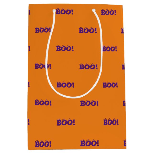 Halloween Beängstigend Boo! Augen lila orange Leck Mittlere Geschenktüte (Vorderseite)