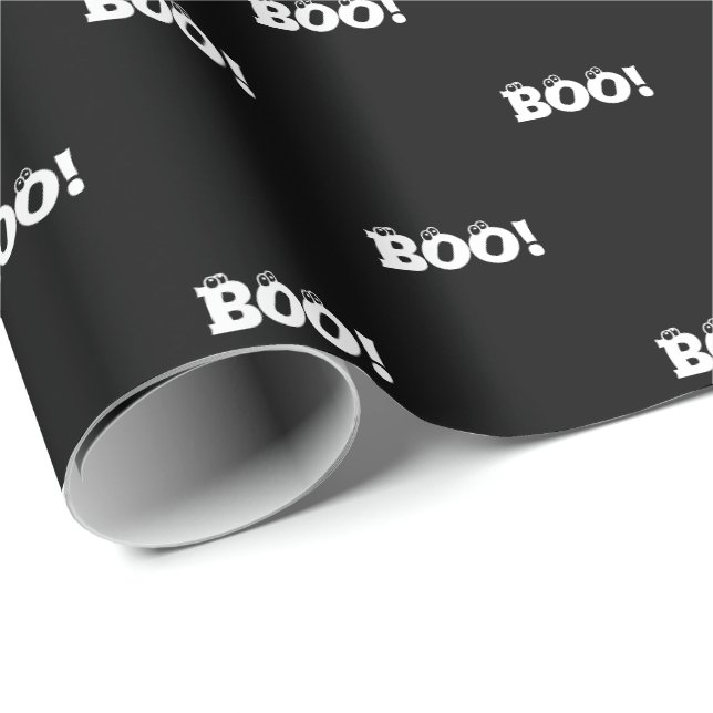 Halloween Beängstigend Boo! Augen Schwarz-weißes M Geschenkpapier (Rolleneckpunkt)
