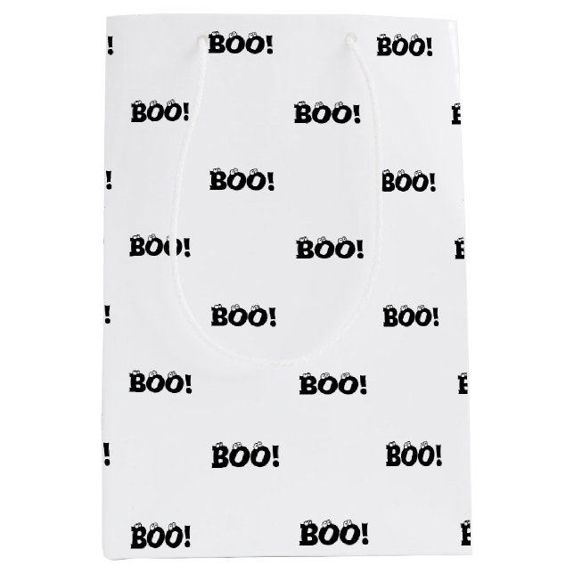 Halloween Beängstigend Boo! Augen Schwarz-weißes M Mittlere Geschenktüte (Vorderseite)