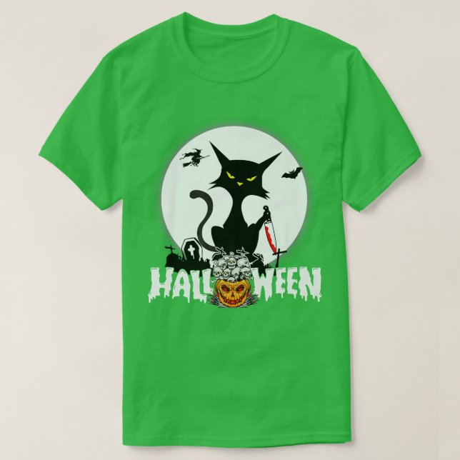 Halloween Beängstigend Cat Pumpkin Moon Night T-Shirt (Design vorne)