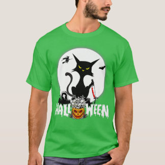 Halloween Beängstigend Cat Pumpkin Moon Night T-Shirt