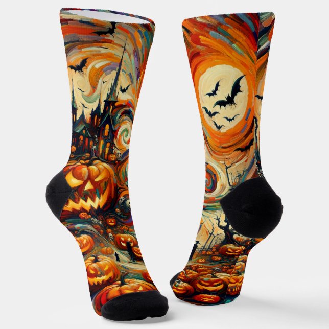 Halloween Beängstigend Orange Black Novelty Socken (Gewinkelt)