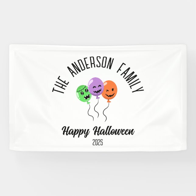 Halloween Beängstigend Pumpkin Balloons Personalis Banner (Horizontal)