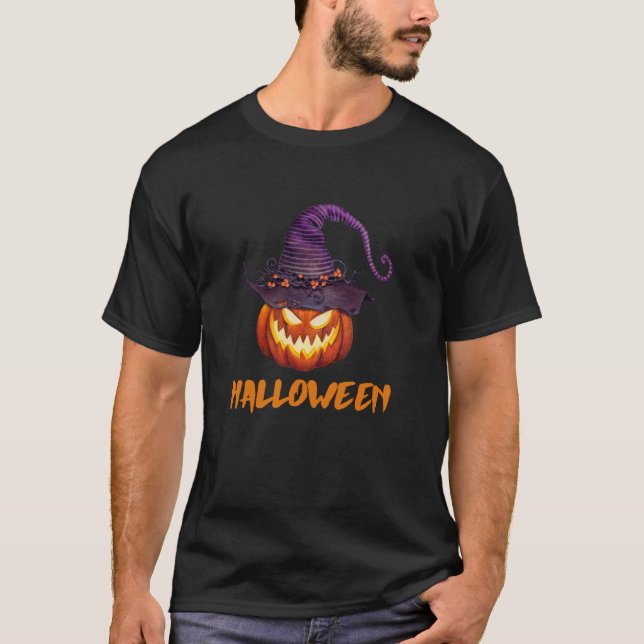 Halloween Beängstigend Pumpkin Funny Pumpkin Head T-Shirt (Vorderseite)