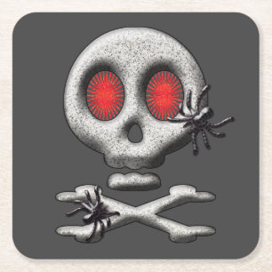 Halloween Beängstigend Skull Spiders Rechteckiger Pappuntersetzer