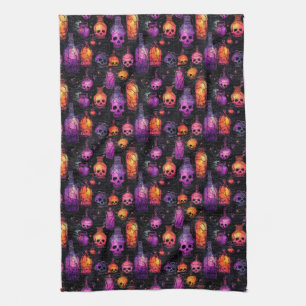 Halloween Beängstigend Skulls Lila Orange Potion Geschirrtuch