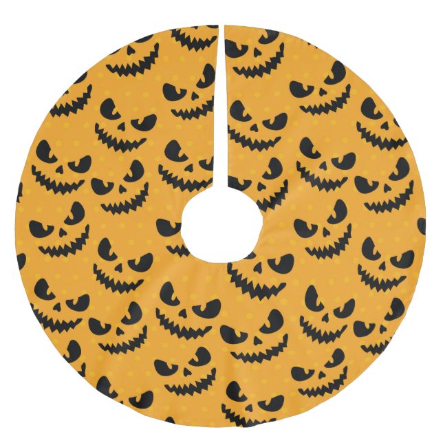 Halloween: beängstigende Gesichter, Vintager Stil. Polyester Weihnachtsbaumdecke (Vorderseite)