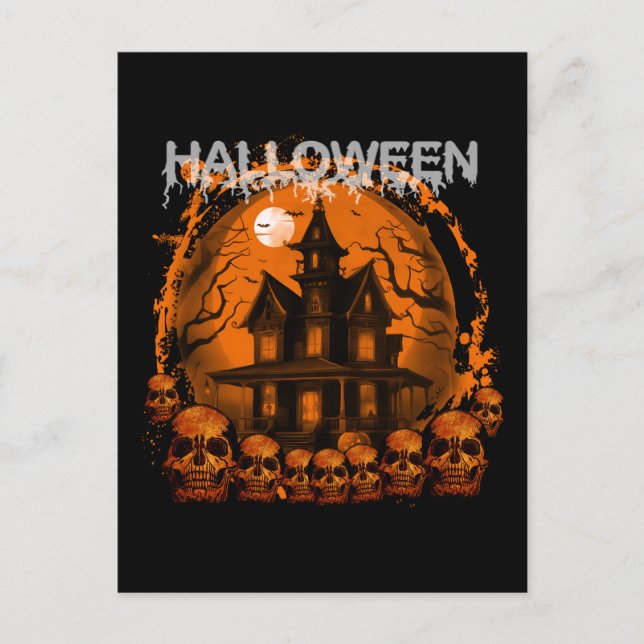HALLOWEEN BEÄNGSTIGENDE, SPUK HAUSSKULLS POSTKARTE (Vorderseite)