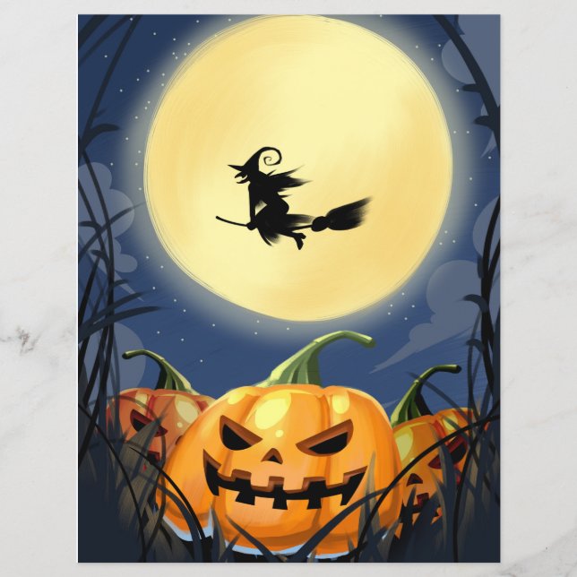 Halloween Beängstigender Kürbis mit Mond und Hexen (Vorderseite)