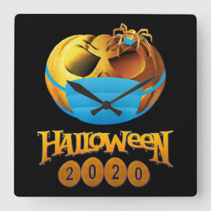 Halloween Beängstigender Kürbis und Spinne mit Mas Quadratische Wanduhr
