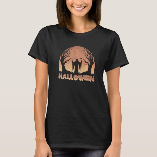 Halloween Beängstigender Moonlit Grim Sensenmann S T-Shirt (Vorderseite)