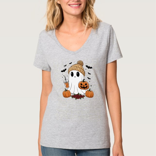 Halloween Beanie Pumpkin Drink & Roses  T-Shirt (Vorderseite)