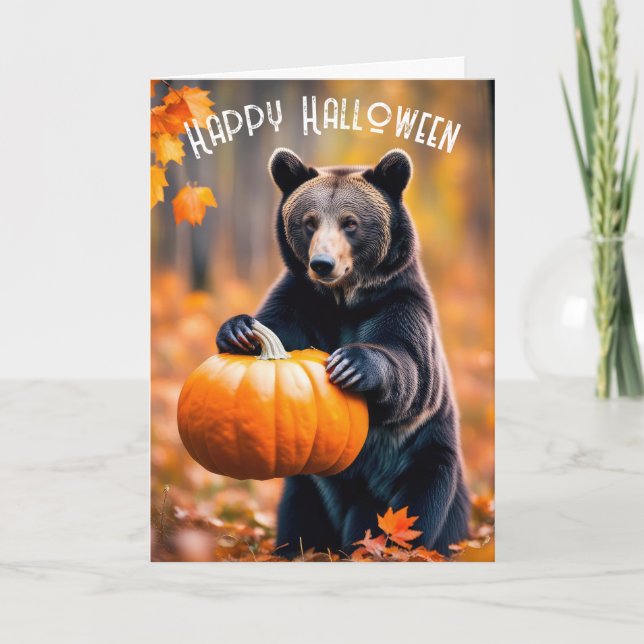 Halloween Bear mit Pumpkin Feiertagskarte (Vorderseite)