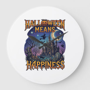 Halloween bedeutet Glück Gespensterschloss Hexe Mo Große Wanduhr