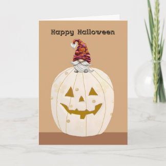 Halloween Beiger Kürbis mit Gnom Karte