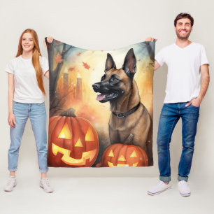 Halloween Belgisch Malinoi mit Pumpkins Beängstige Fleecedecke