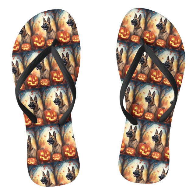 Halloween Belgisch Malinoi mit Pumpkins Beängstige Flip Flops (Fußbett)