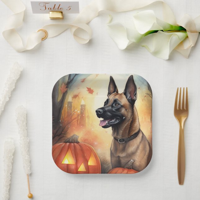 Halloween Belgisch Malinoi mit Pumpkins Beängstige Pappteller (Hochzeit)