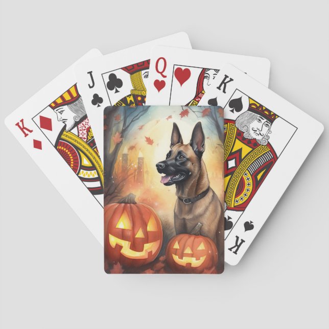 Halloween Belgisch Malinoi mit Pumpkins Beängstige Spielkarten (Rückseite)