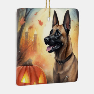 Halloween Belgischer Malinoi mit Kürbissen Gruseli Keramikornament