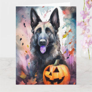 Halloween belgischer Schäferhund mit Pumpkins Beän Karte