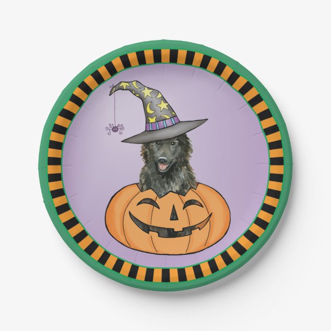 Halloween Belgium Sheepdog Pappteller (Vorderseite)