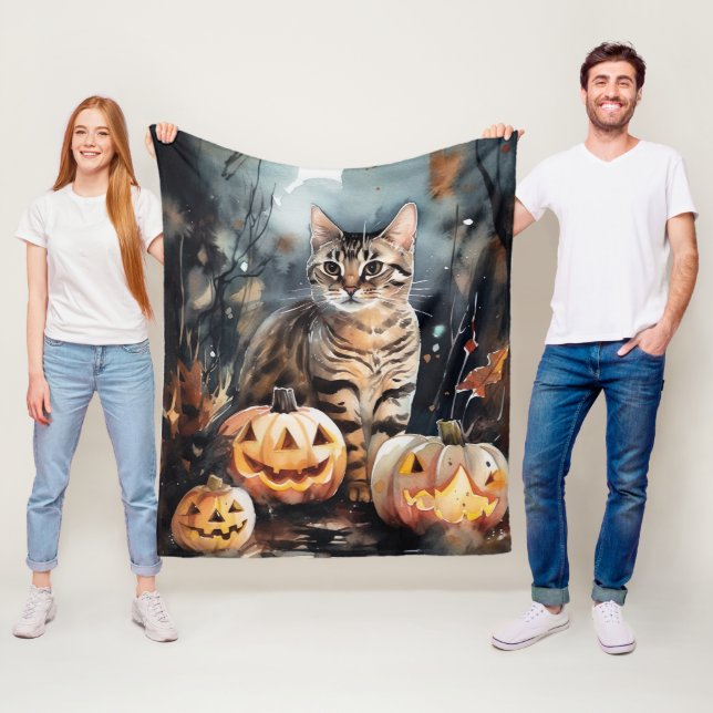 Halloween Bengalische Katze mit Pumpkins Beängstig Fleecedecke (Beispiel)