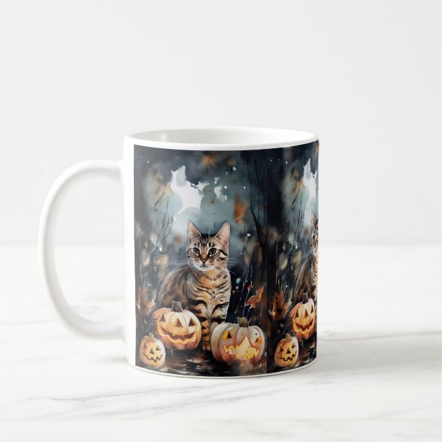 Halloween Bengalische Katze mit Pumpkins Beängstig Kaffeetasse (Links)