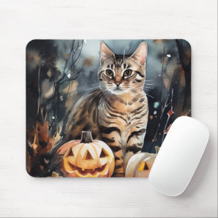 Halloween Bengalische Katze mit Pumpkins Beängstig Mousepad