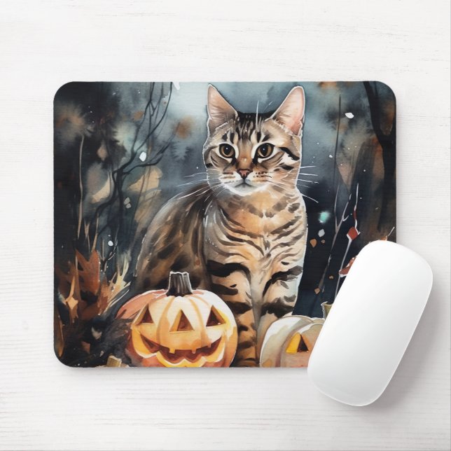 Halloween Bengalische Katze mit Pumpkins Beängstig Mousepad (Mit Mouse)