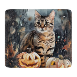 Halloween Bengalische Katze mit Pumpkins Beängstig Schneidebrett
