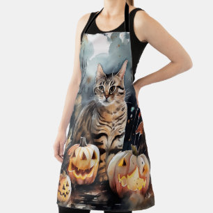 Halloween Bengalische Katze mit Pumpkins Beängstig Schürze