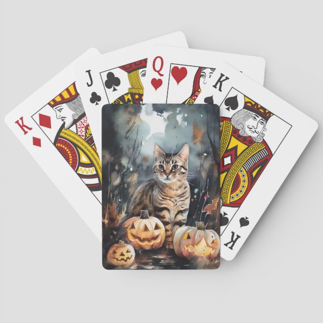 Halloween Bengalische Katze mit Pumpkins Beängstig Spielkarten (Rückseite)