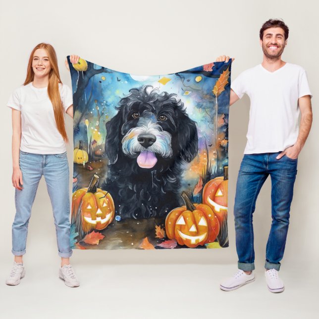 Halloween Bernedoodle mit Pumpkins Beängstigend Fleecedecke (Beispiel)