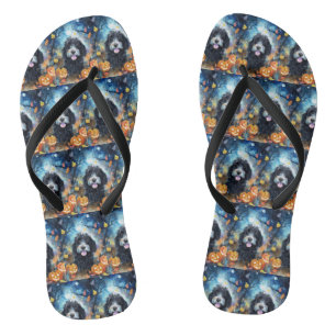 Halloween Bernedoodle mit Pumpkins Beängstigend Flip Flops