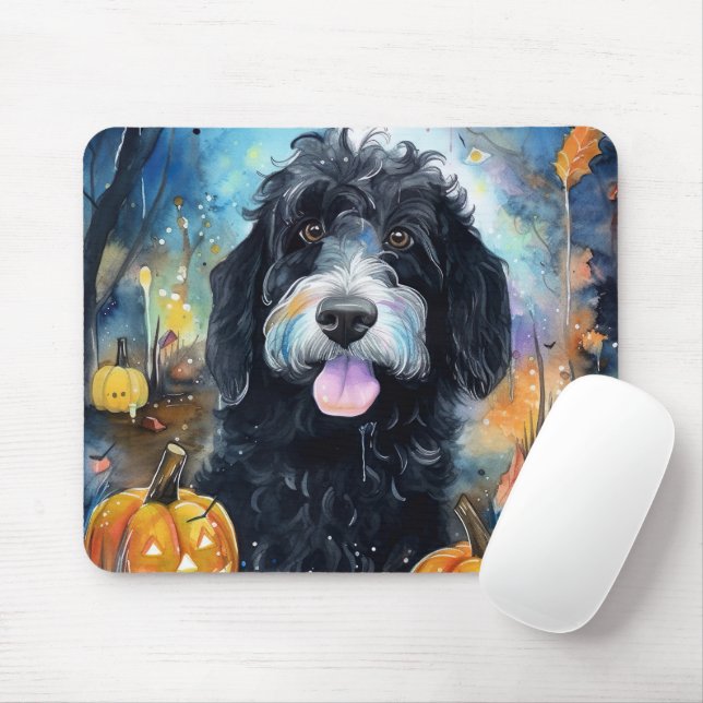 Halloween Bernedoodle mit Pumpkins Beängstigend Mousepad (Mit Mouse)