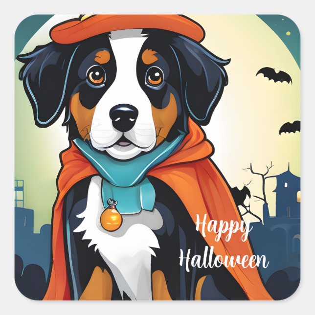 Halloween Bernese Mountain Dog Welpensticker Quadratischer Aufkleber (Vorderseite)