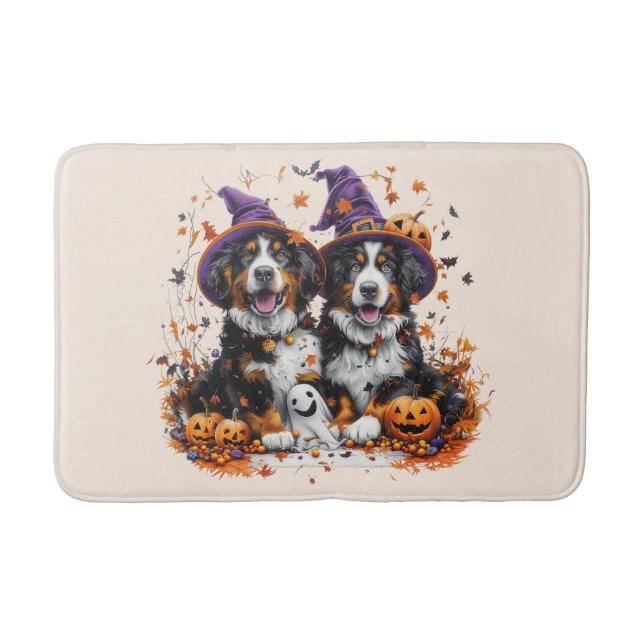 Halloween Bernese Mountain Hogs Hexenghost Badematte (Vorderseite)