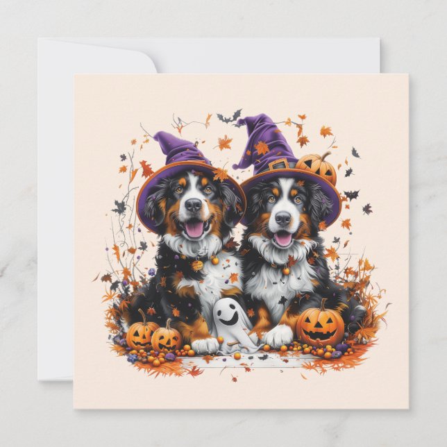 Halloween Bernese Mountain Hogs Hexenghost Einladung (Vorderseite)
