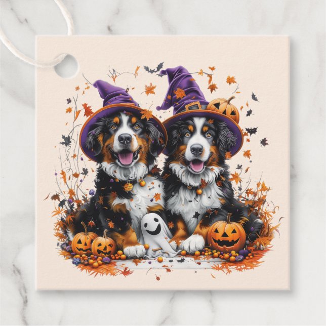 Halloween Bernese Mountain Hogs Hexenghost Geschenkanhänger (Vorderseite)