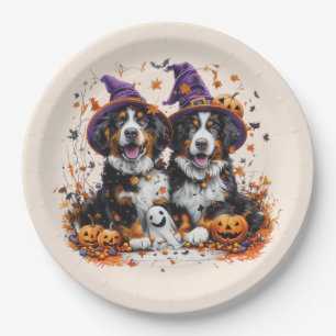 Halloween Bernese Mountain Hogs Hexenghost Pappteller