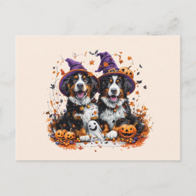 Halloween Bernese Mountain Hogs Hexenghost Postkarte (Vorderseite)