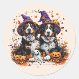 Halloween Bernese Mountain Hogs Hexenghost Runder Aufkleber