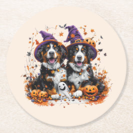 Halloween Bernese Mountain Hogs Hexenghost Runder Pappuntersetzer