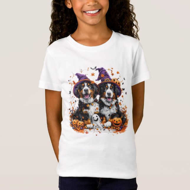 Halloween Bernese Mountain Hogs Hexenghost T-Shirt (Vorderseite)