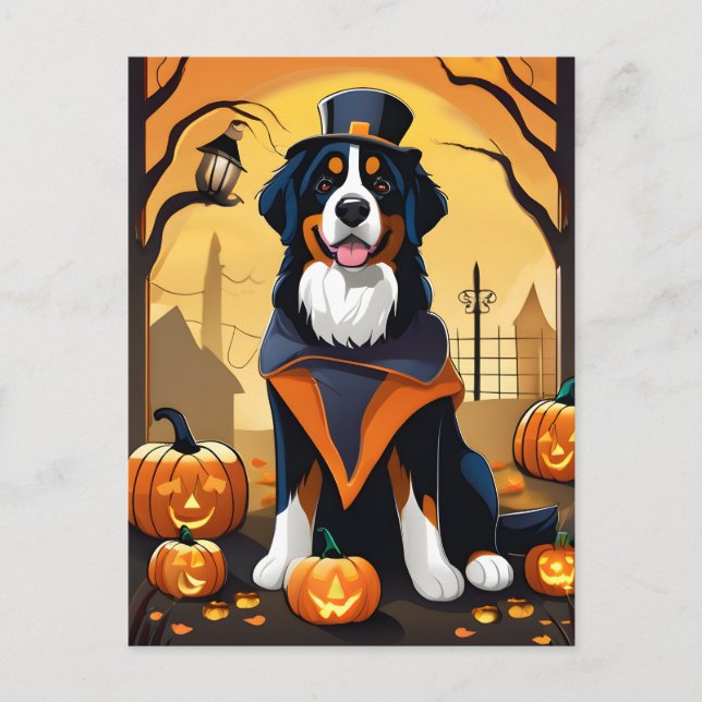 Halloween Bernese Mountain Hund Postcard Postkarte (Vorderseite)