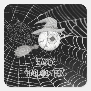 Halloween-Besen, beängstigender Augapfel, Spinnenn Quadratischer Aufkleber